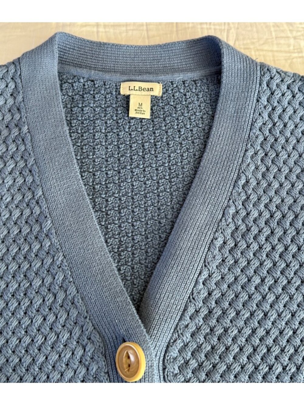 L.L. Bean Women's Basketweave Knit Cardigan Sweater Button Front Blue - Picture 3 of 8